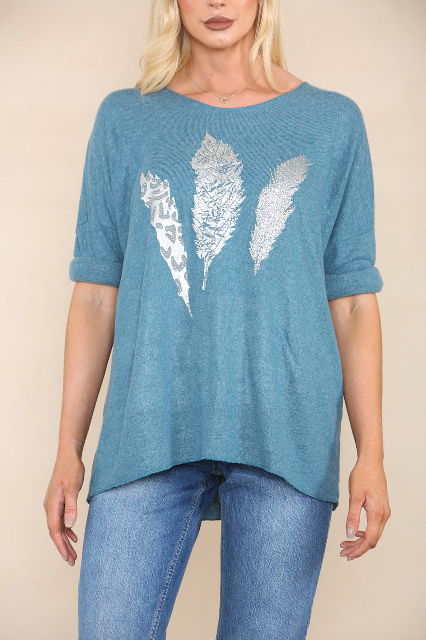 FOIL FEATHERS FINE KNIT JUMPER TEAL