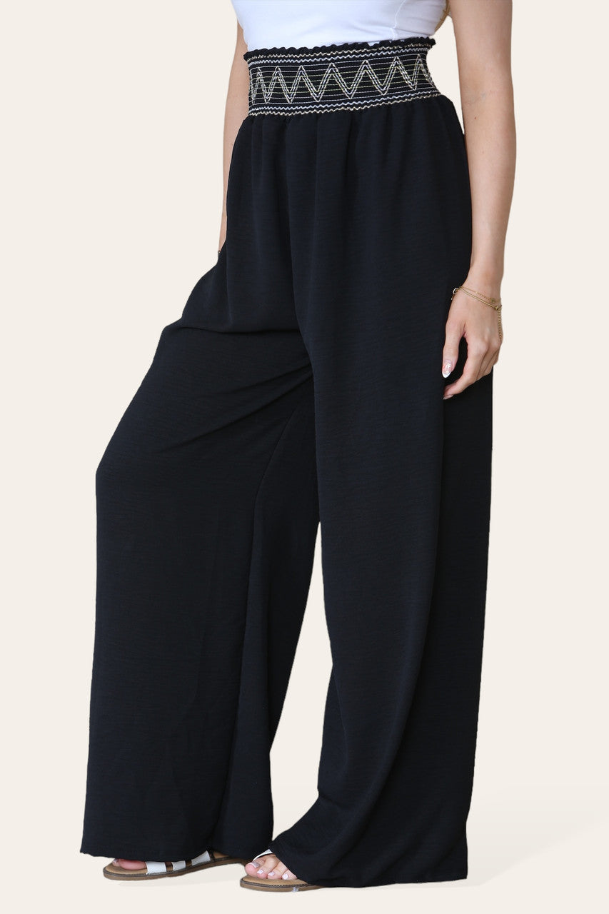 ZIGZAG DETAIL DIKKE ELASTIEKE TAILLEBAND BROEK ZWART