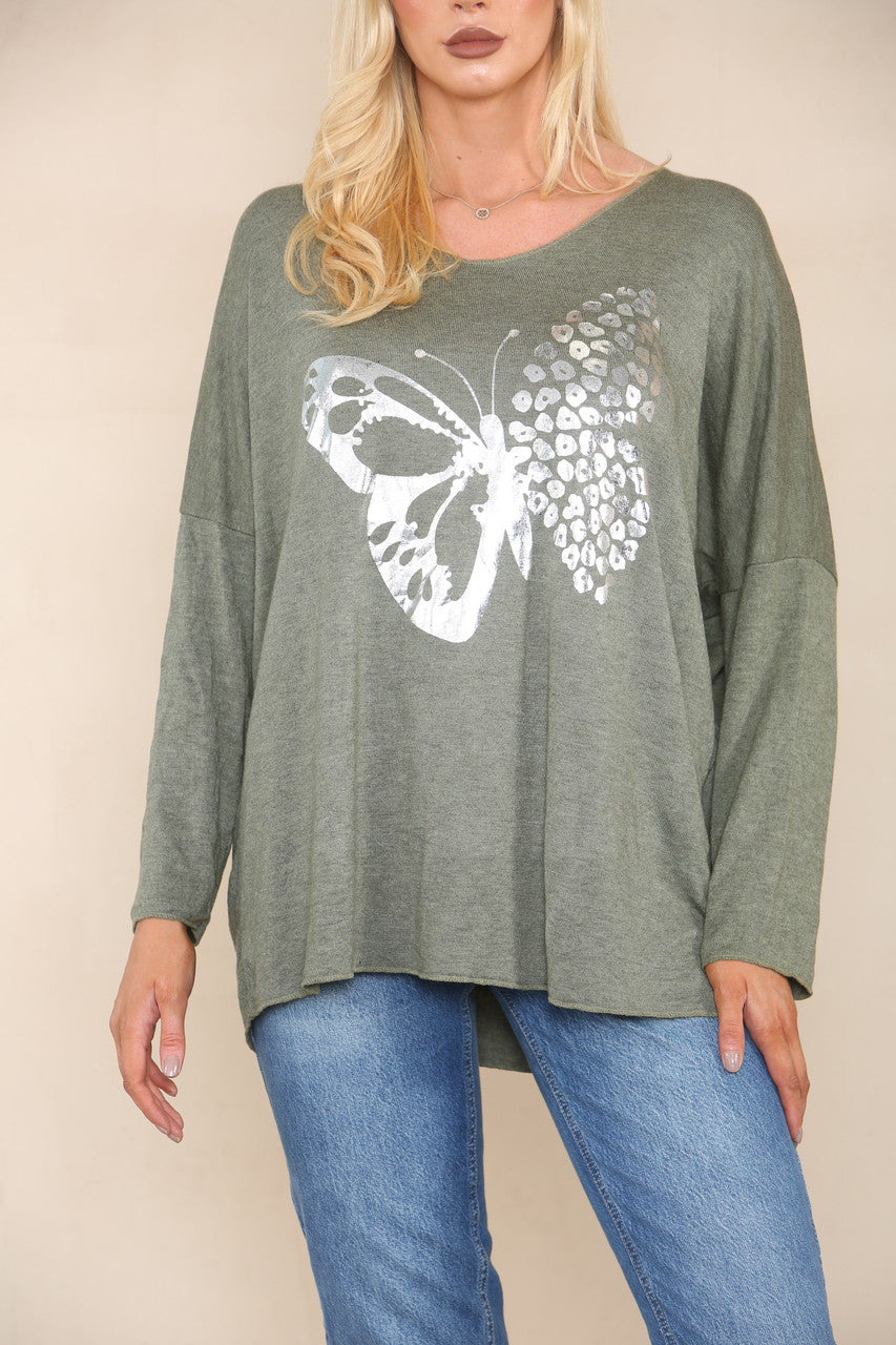 FOIL BUTTERFLY FINE KNIT JUMPER KHAKI