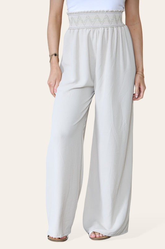 BROEK MET ZIGZAGDETAILS, DIKKE ELASTIEKE TAILLEBAND EN STEENKLEUR