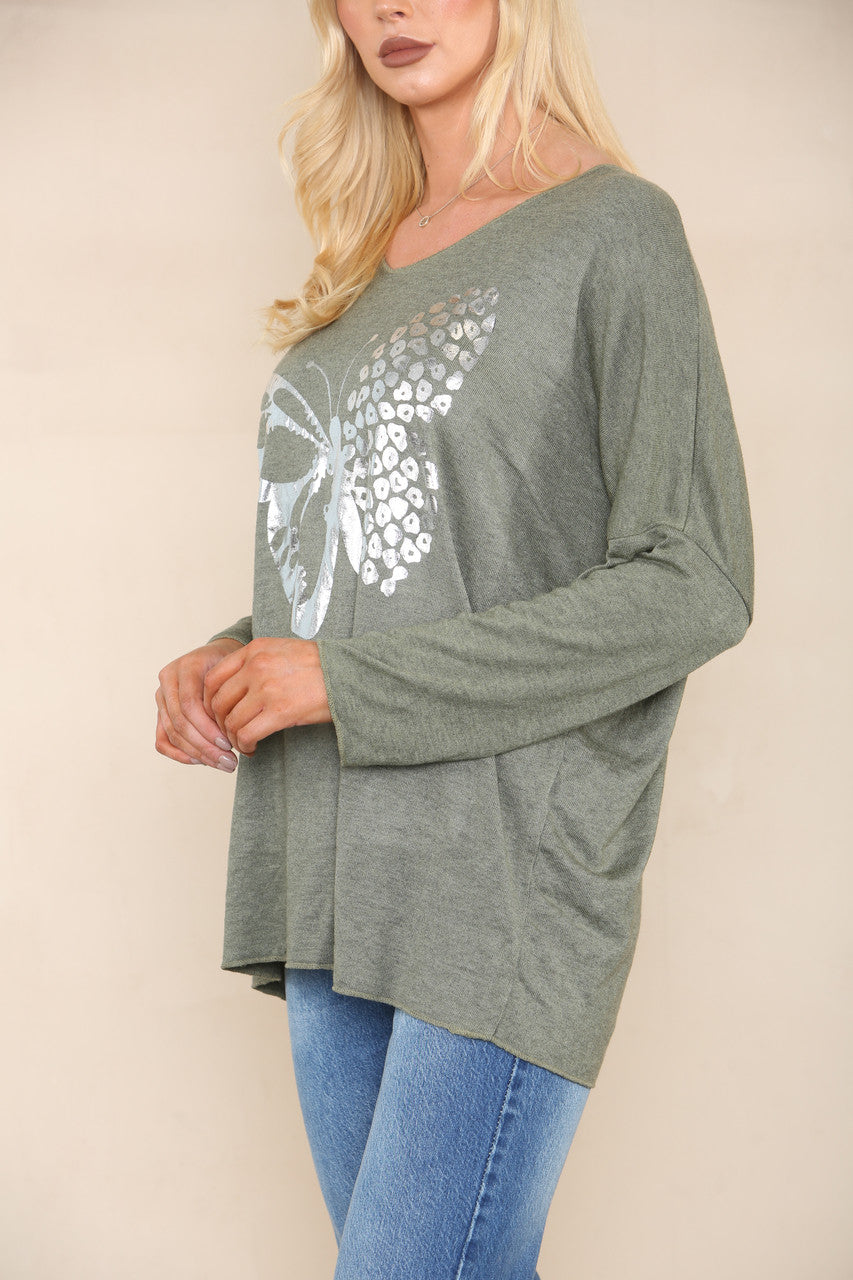 FOIL BUTTERFLY FINE KNIT JUMPER KHAKI