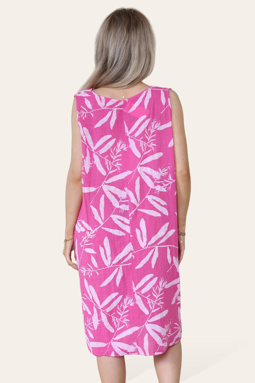 BLADSCHADUW PRINT MOUWLOZE JURK CERISE
