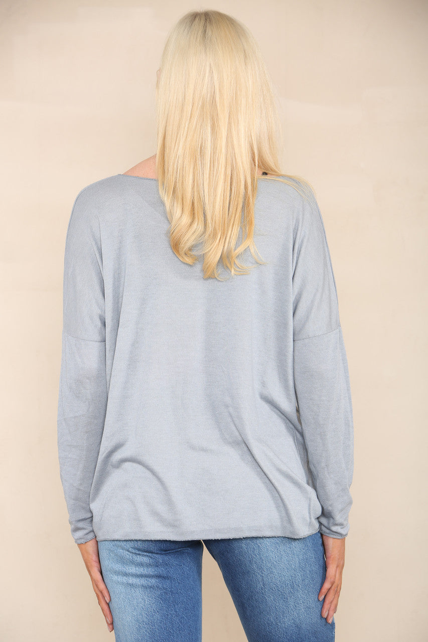 SEQUIN HEARTS FINE KNIT JUMPER SILVER
