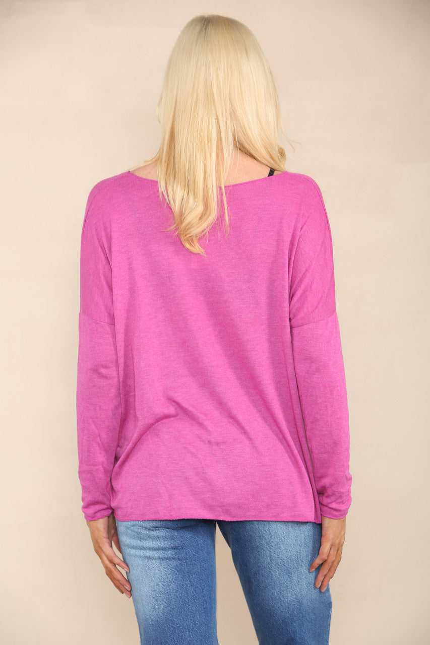 DIAMANTE FEATHER LOVE FINE KNIT JUMPER CERISE