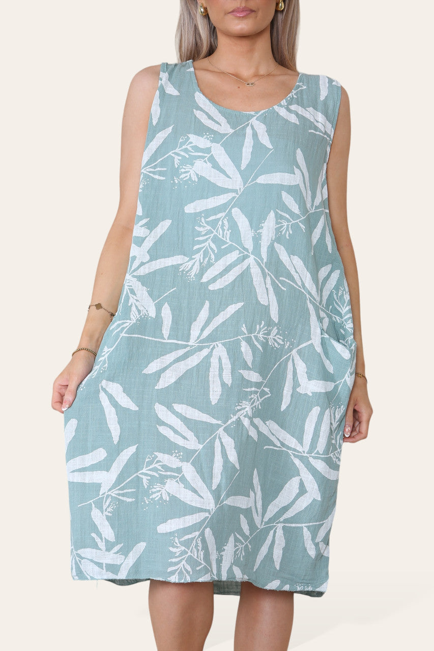 BLADSCHADUW PRINT MOUWLOZE JURK TIFFANY