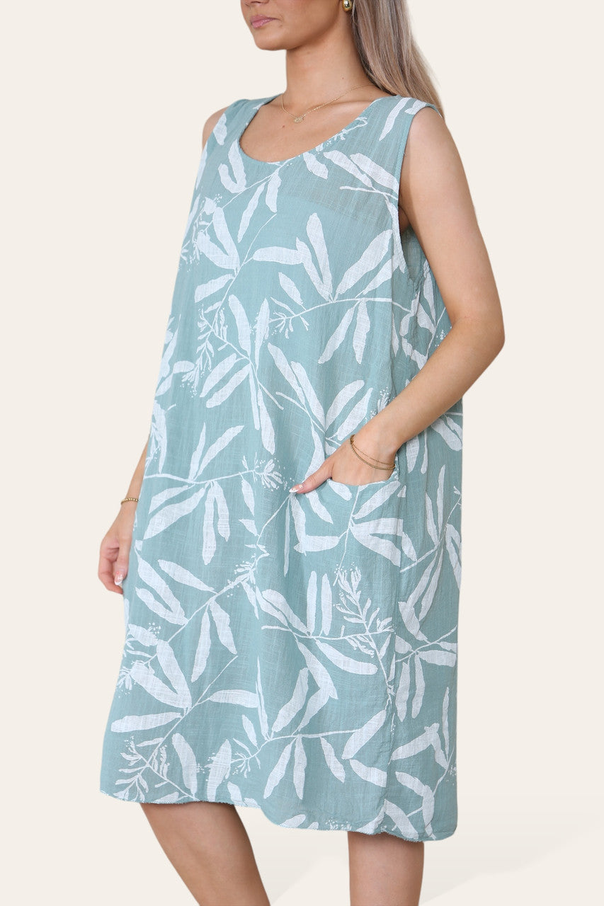 BLADSCHADUW PRINT MOUWLOZE JURK TIFFANY