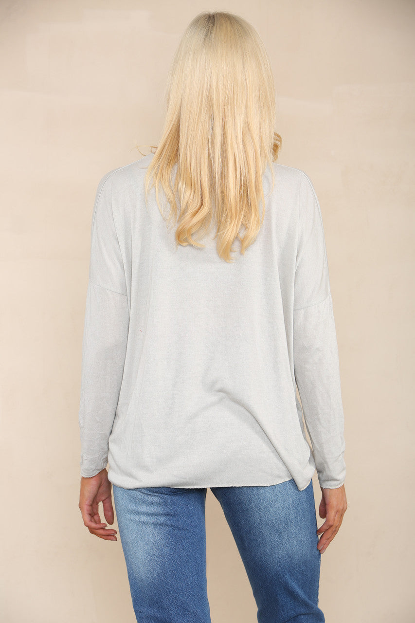 DIAMANTE FEATHER LOVE FINE KNIT JUMPER STONE
