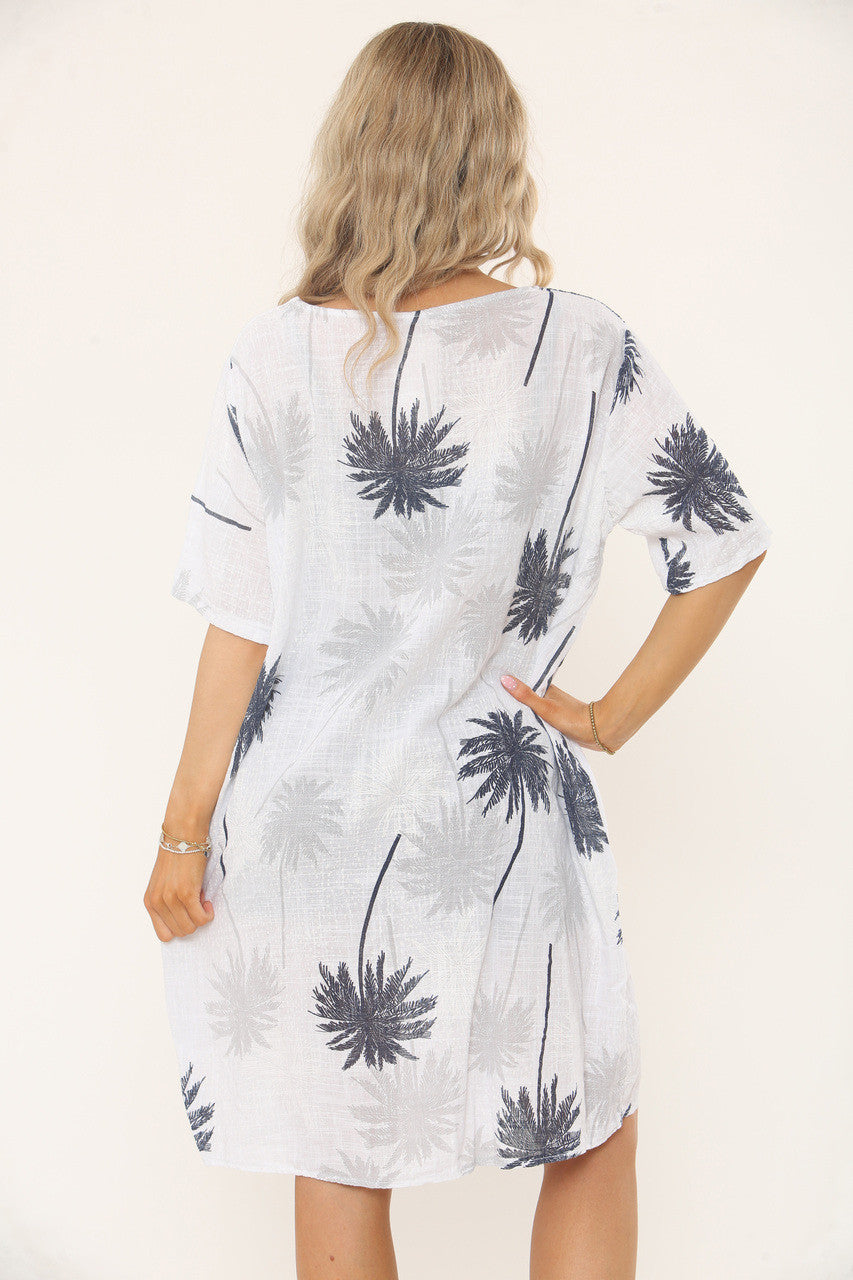PALM PRINT RELAXED FIT JURK - WIT