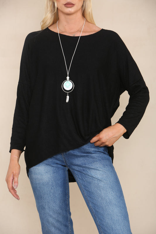 PLAIN DROP SLEEVE FINE KNIT JUMPER BLACK
