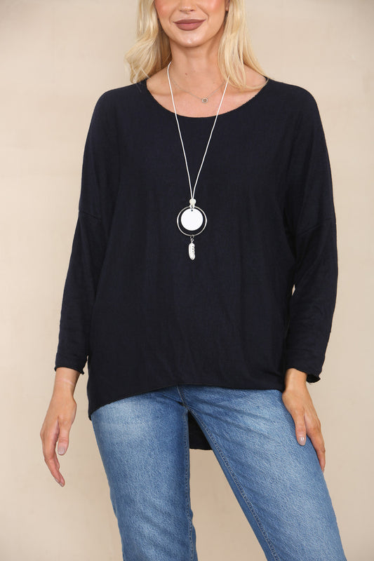 EFFEN TRUI MET VERLAAGDE SCHOUDER EN FIJNE BRETSELS, MARINEBLAUW
