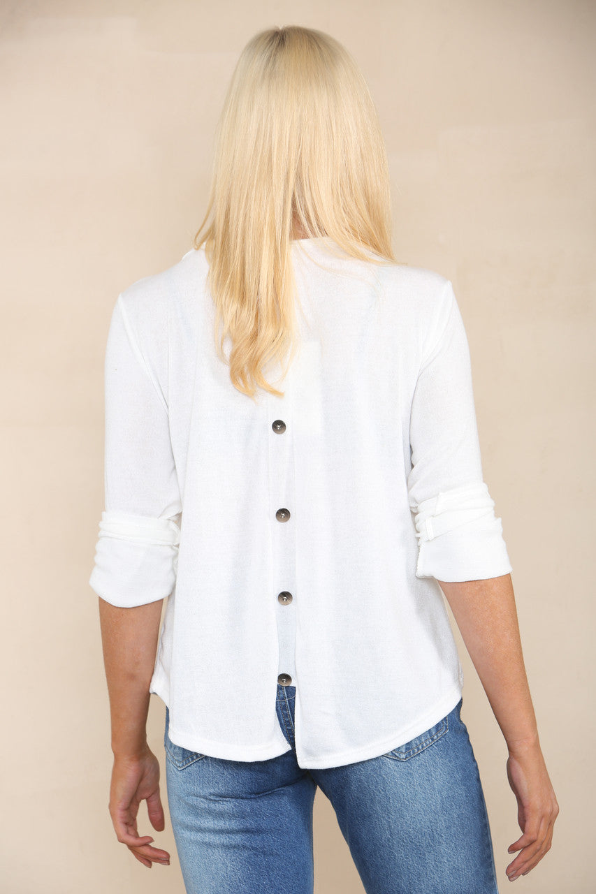 BUTTON BACK DETAIL FINE KNIT JUMPER WITH NECKLACE WHITE