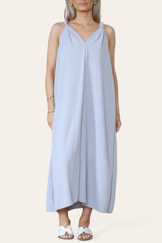 RUCHED STRAP SLEEVELESS MAXI DRESS GREY