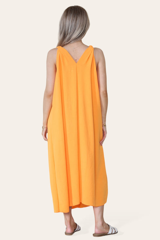 RUCHED STRAP SLEEVELESS MAXI DRESS ORANGE