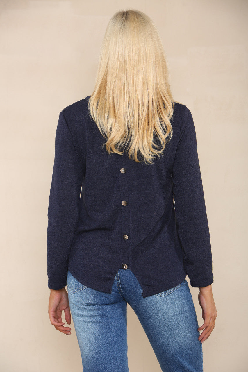 BUTTON BACK DETAIL FINE KNIT JUMPER WITH NECKLACE NAVY
