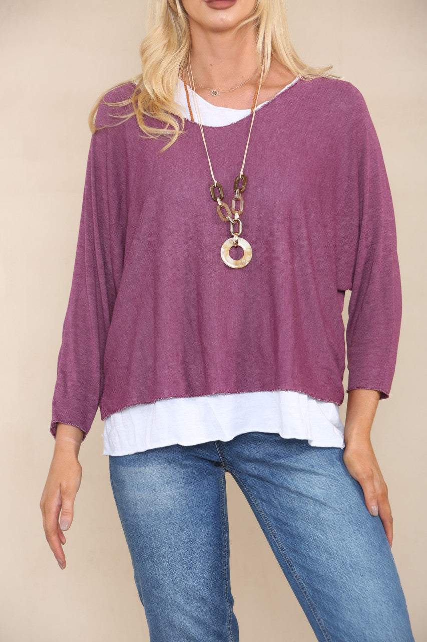 DOUBLE LAYER TOP WITH NECKLACE PURPLE