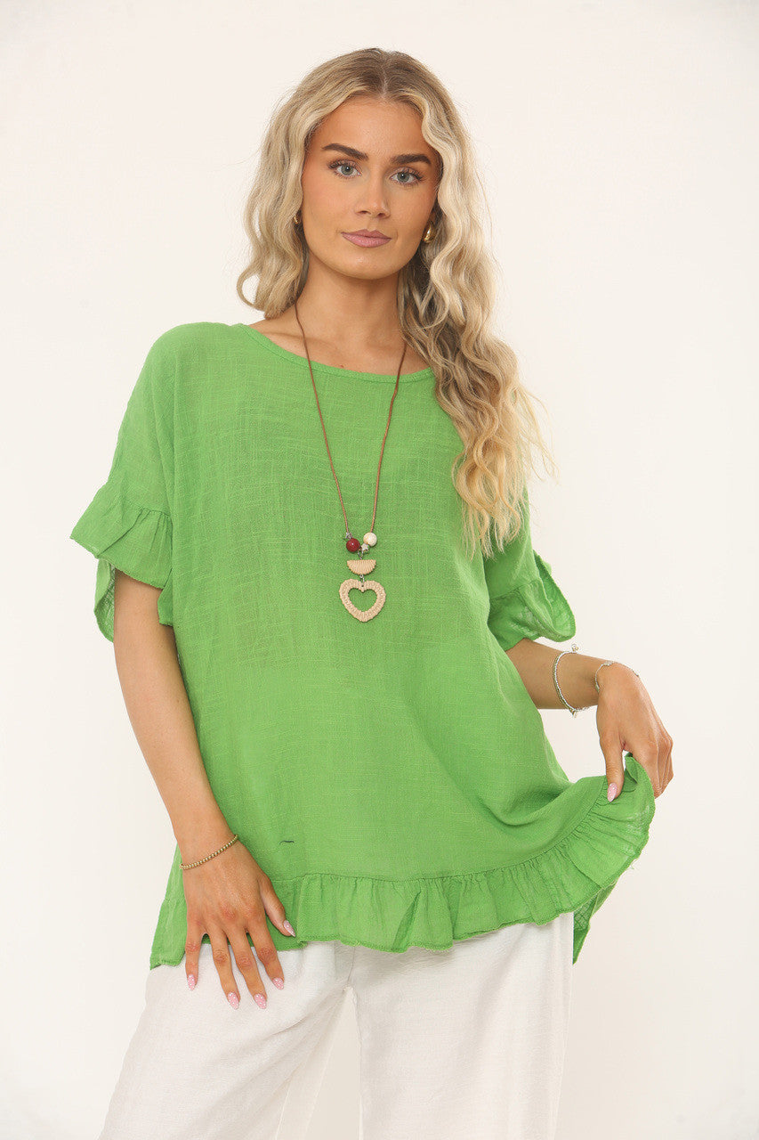 TOP MET RUFFLE MOUWEN & ZOOM - GROEN