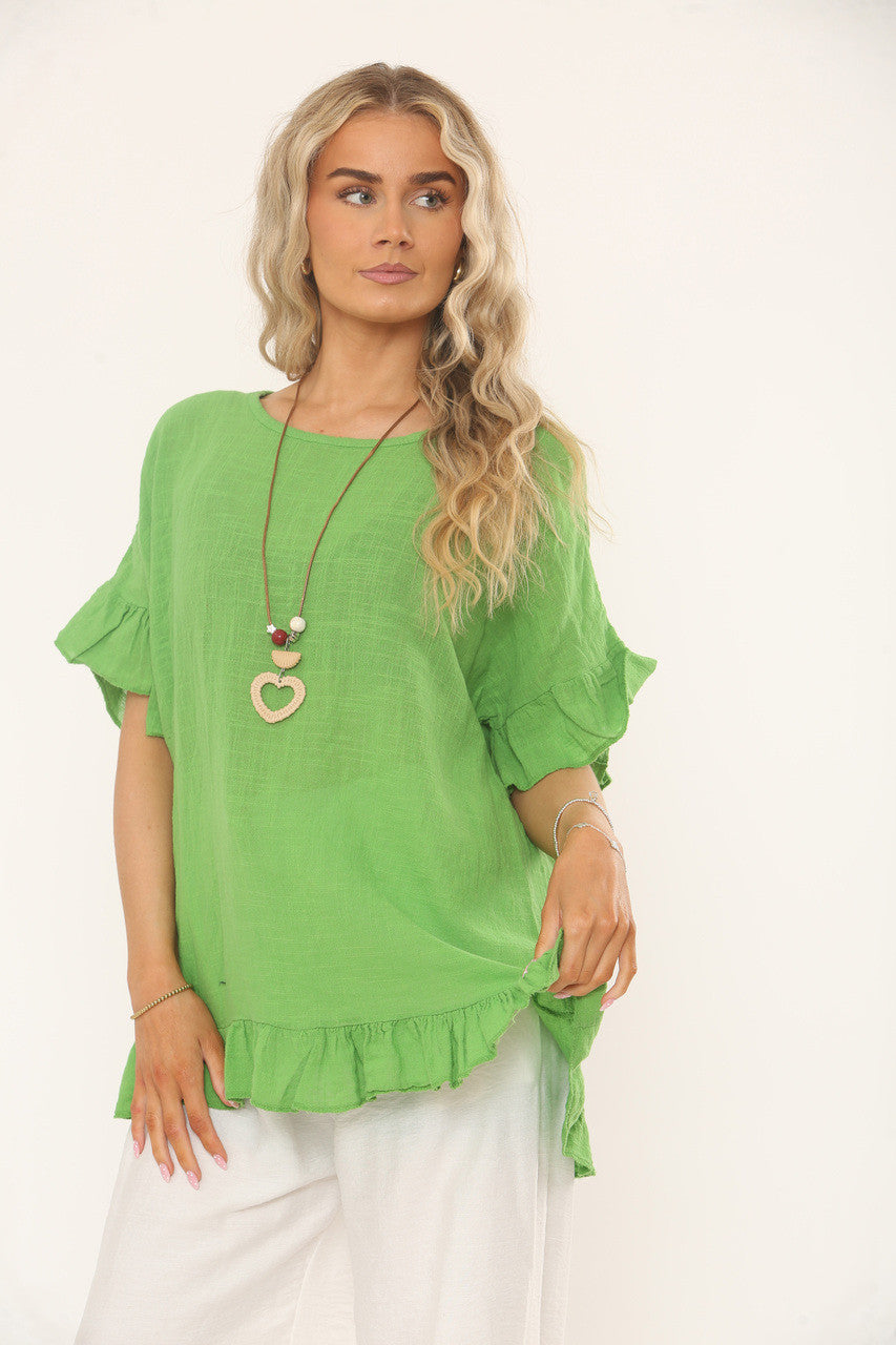 TOP MET RUFFLE MOUWEN & ZOOM - GROEN