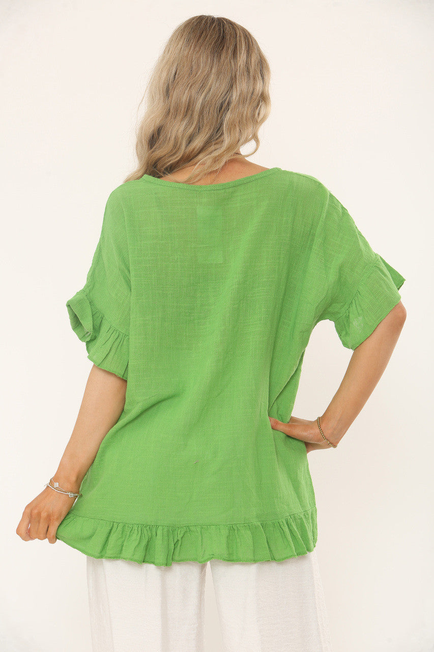 TOP MET RUFFLE MOUWEN & ZOOM - GROEN