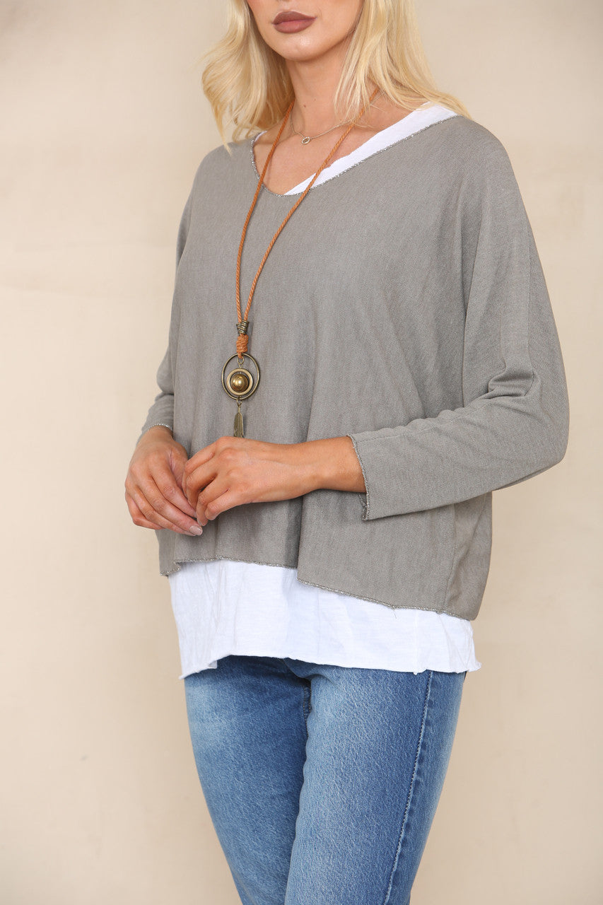 DOUBLE LAYER TOP WITH NECKLACE TAUPE