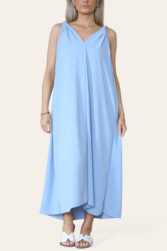 RUCHED STRAP SLEEVELESS MAXI DRESS SKY BLUE