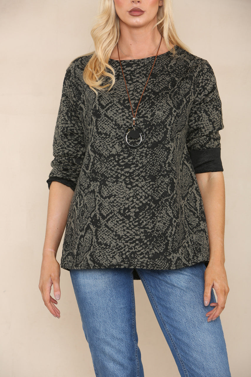 ANIMAL PRINT LONG SLEEVE TOP KHAKI