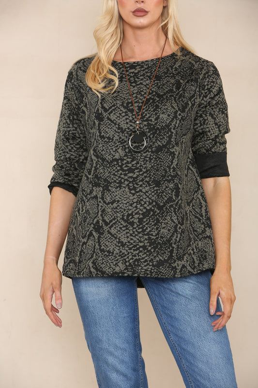 ANIMAL PRINT LONG SLEEVE TOP KHAKI