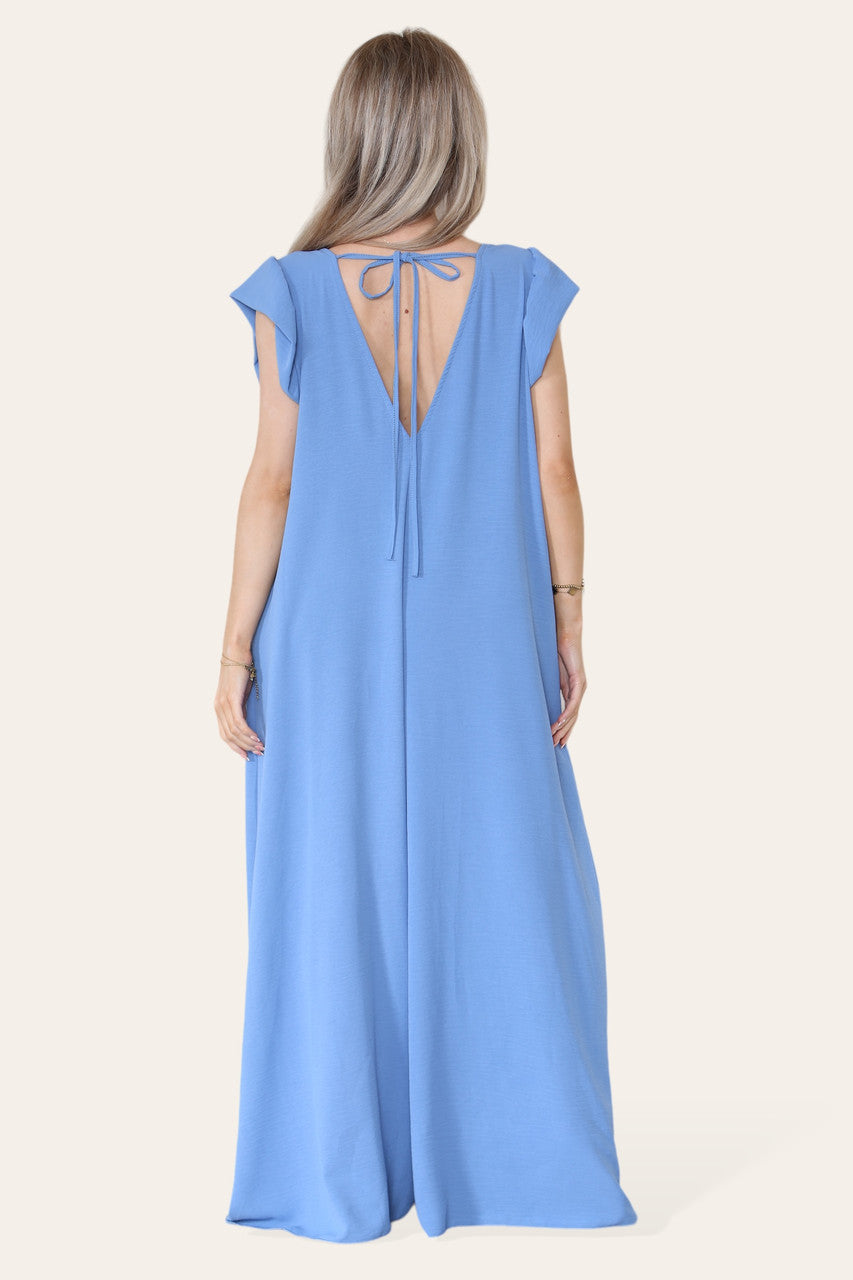 TIE BACK MAXI JUMPSUIT DENIM