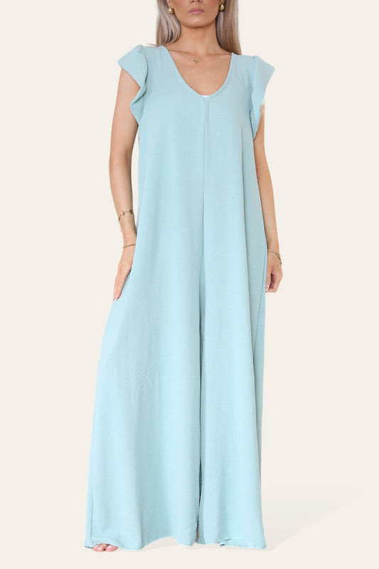 MAXI JUMPSUIT MET STRIKSLUITING PEPERMUNT