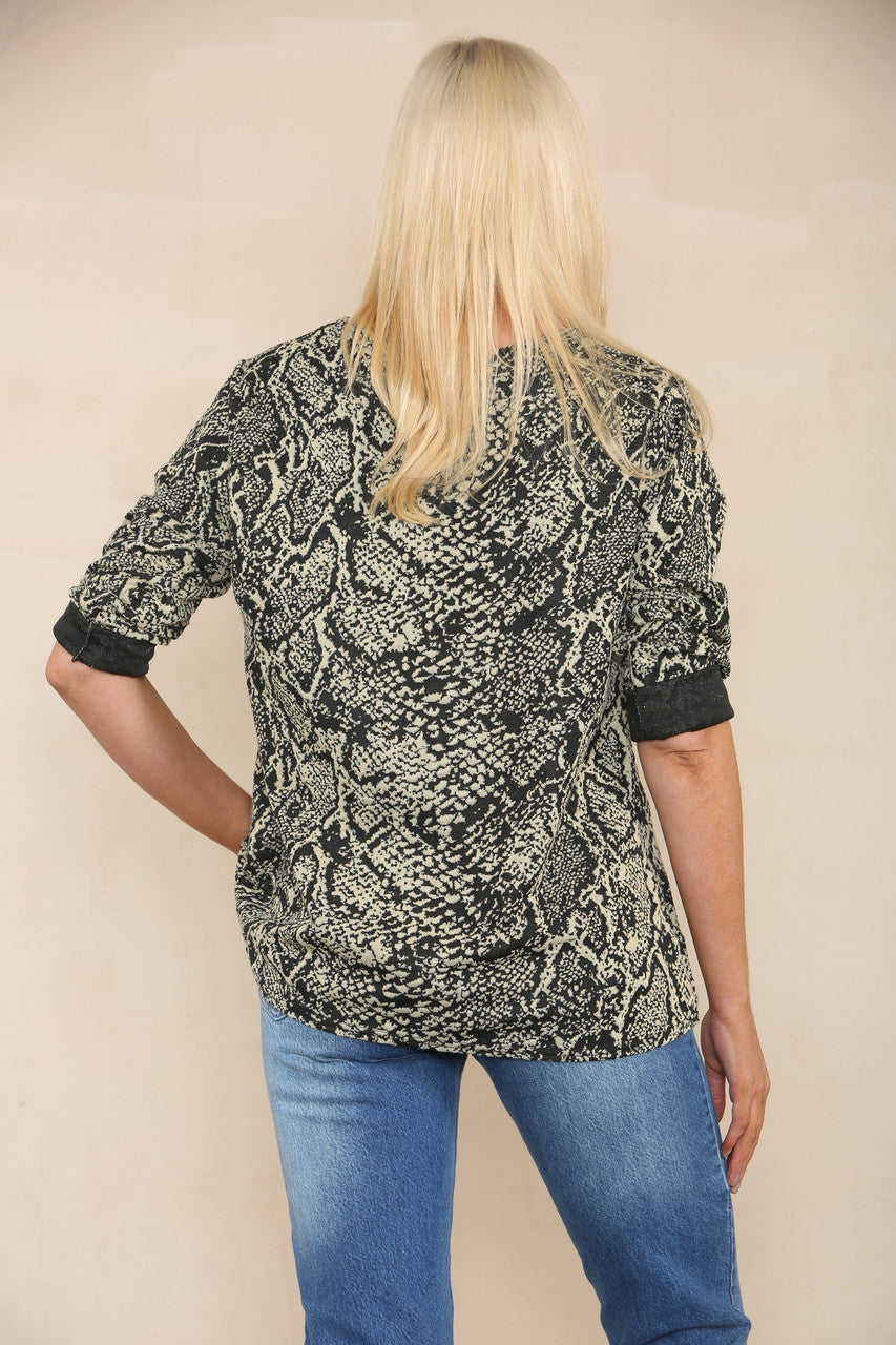 ANIMAL PRINT LONG SLEEVE TOP STONE