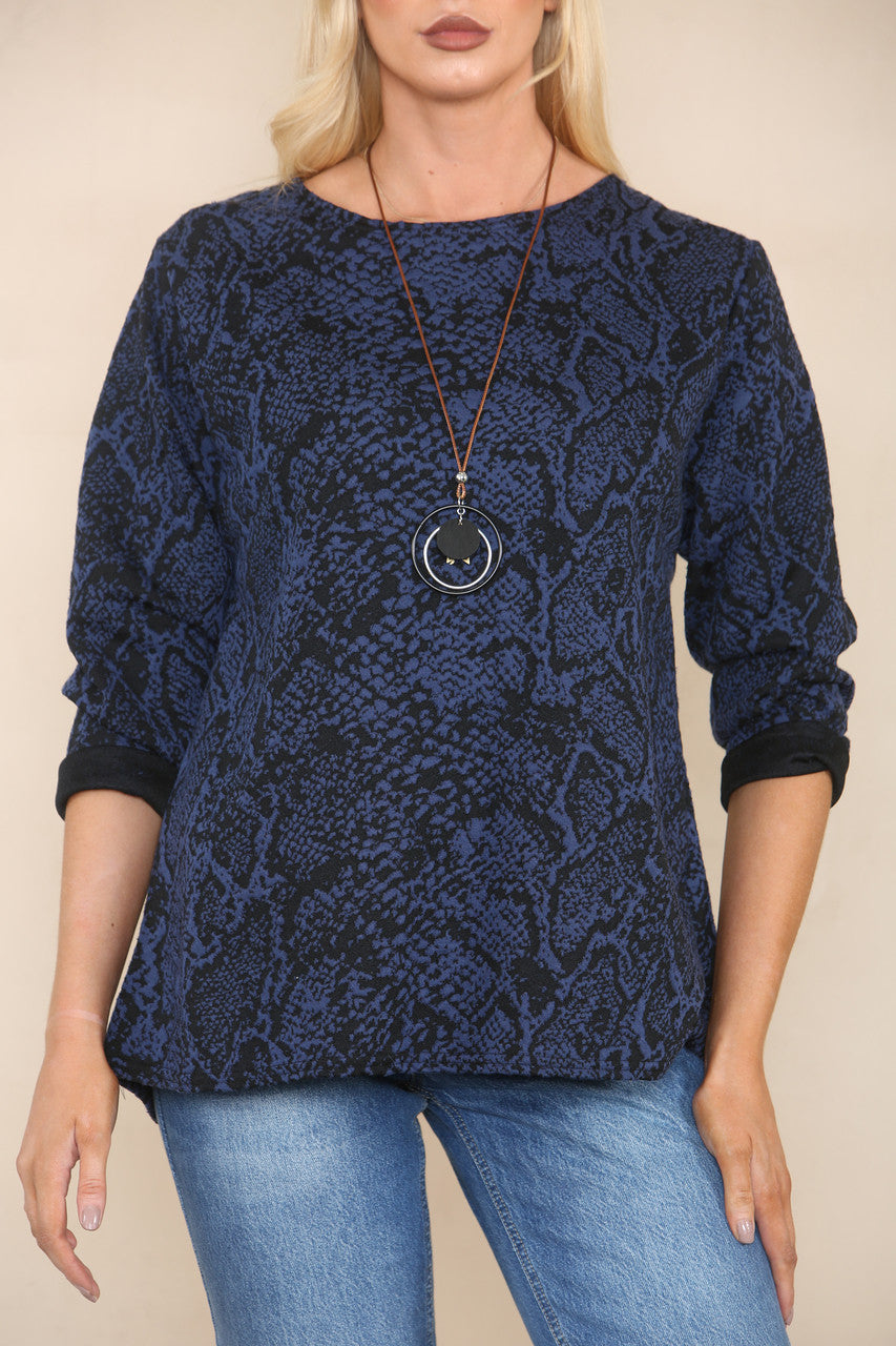 ANIMAL PRINT LONG SLEEVE TOP NAVY
