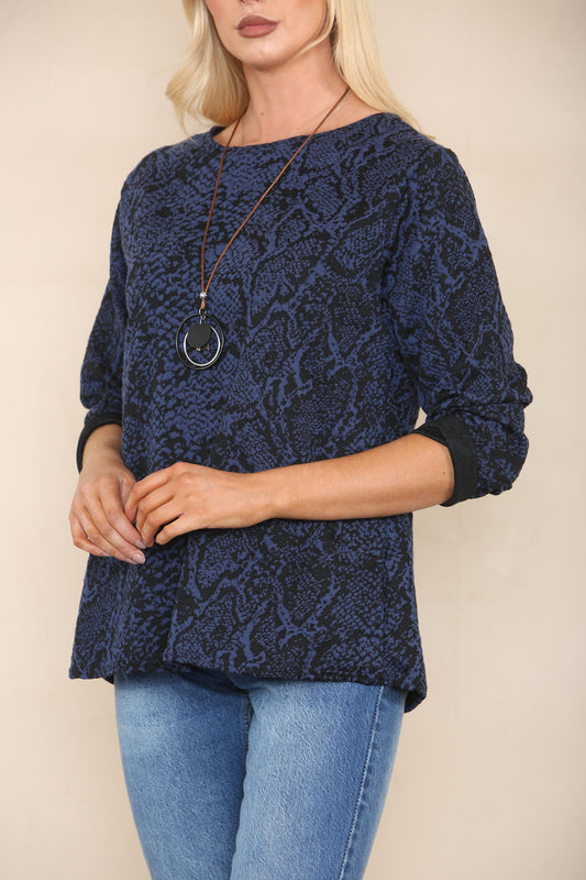 ANIMAL PRINT LONG SLEEVE TOP NAVY