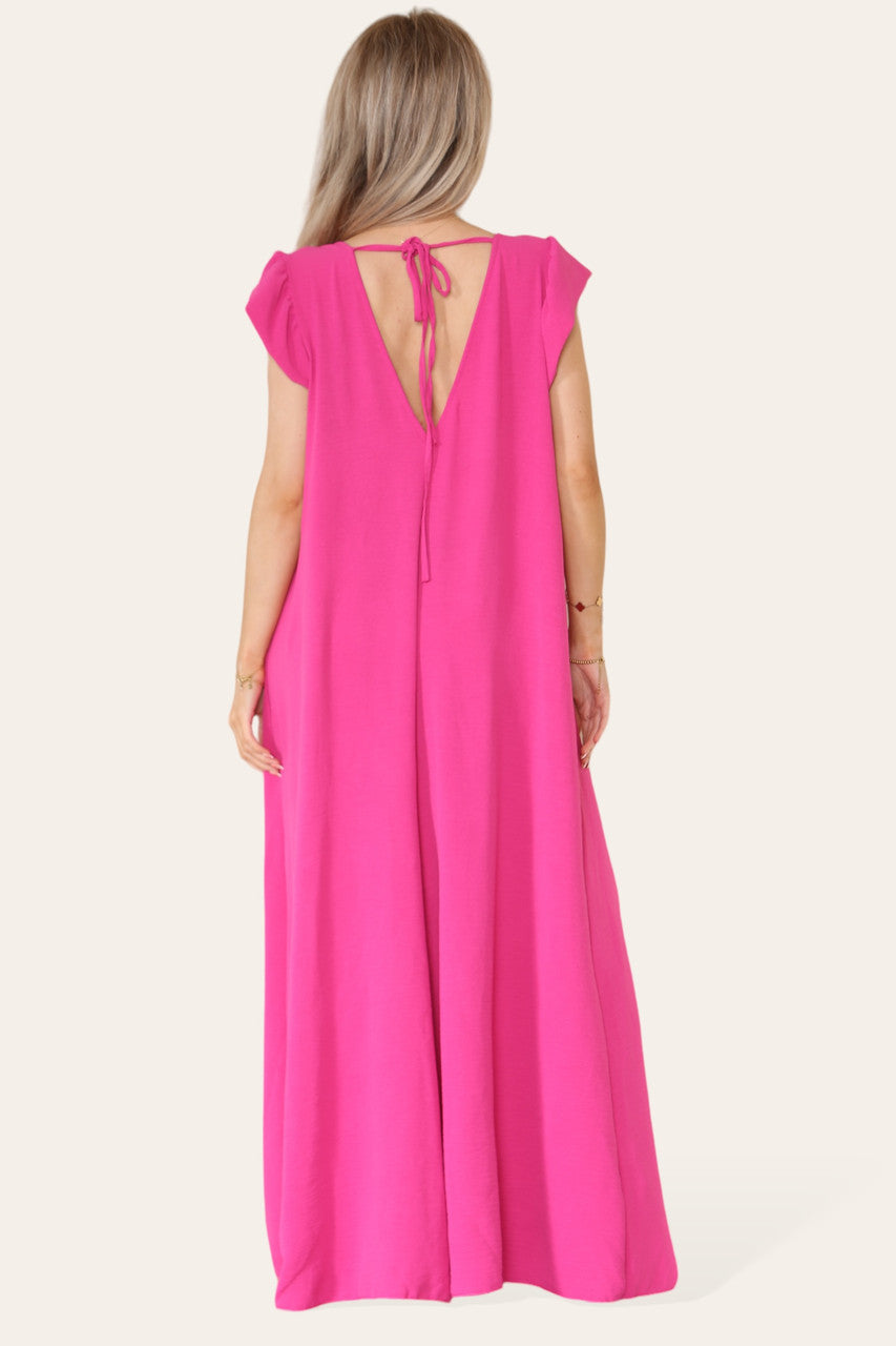 TIE BACK MAXI JUMPSUIT CERISE