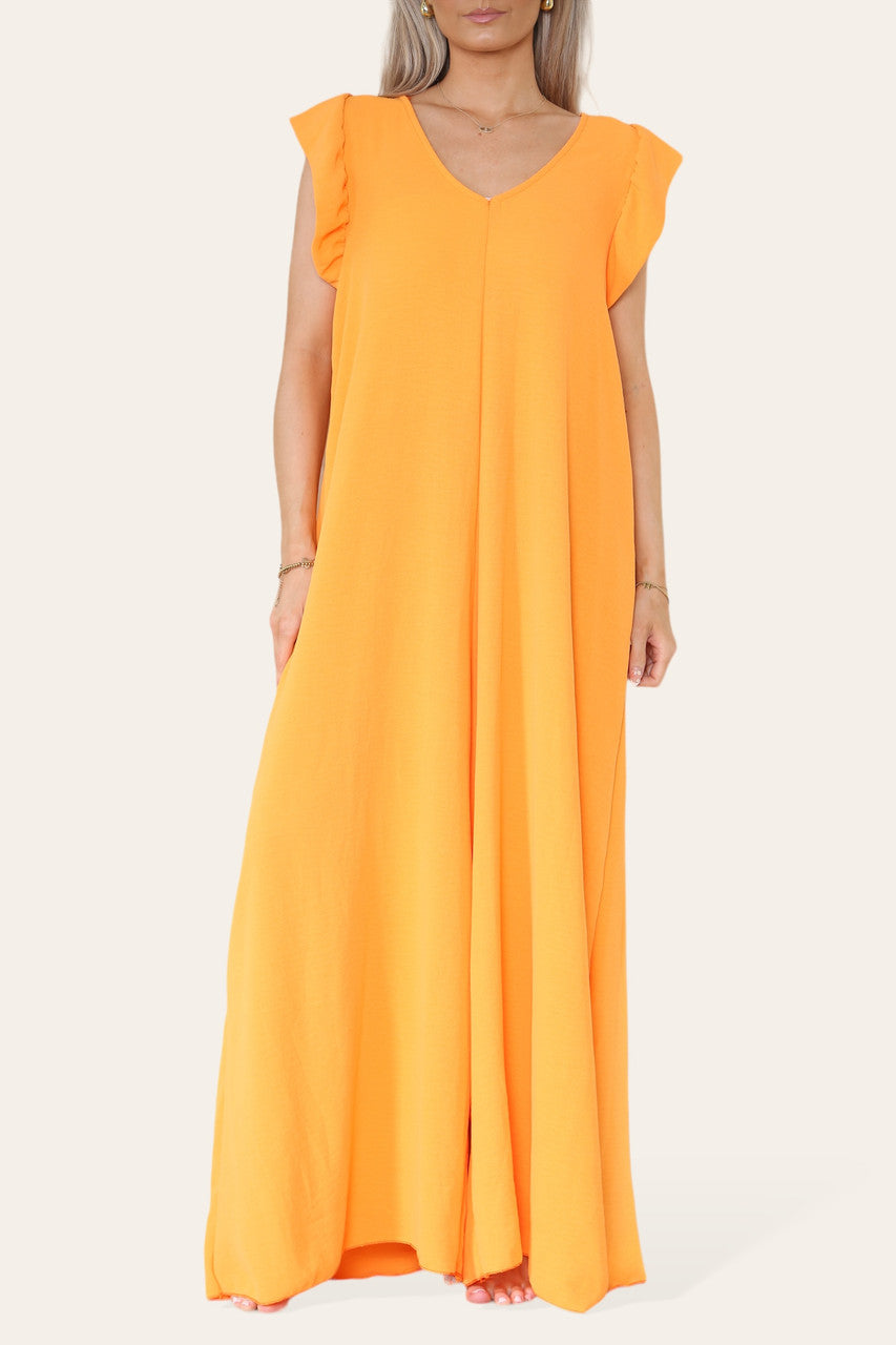MAXI JUMPSUIT ORANJE MET STRIKSLUITING