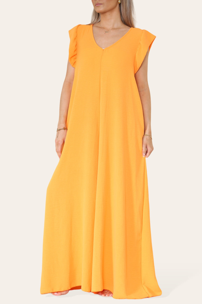 MAXI JUMPSUIT ORANJE MET STRIKSLUITING