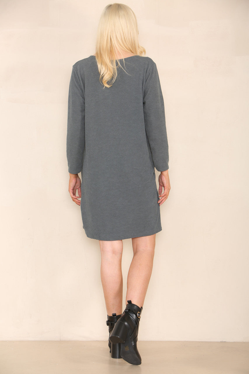 RIBBED DRESS WITH POCKETS CHARCOAL
