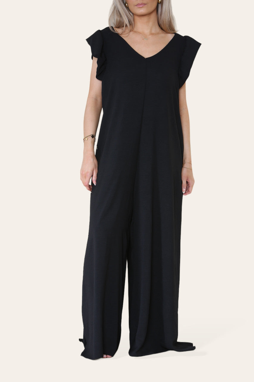 MAXI JUMPSUIT MET STRIK ZWART