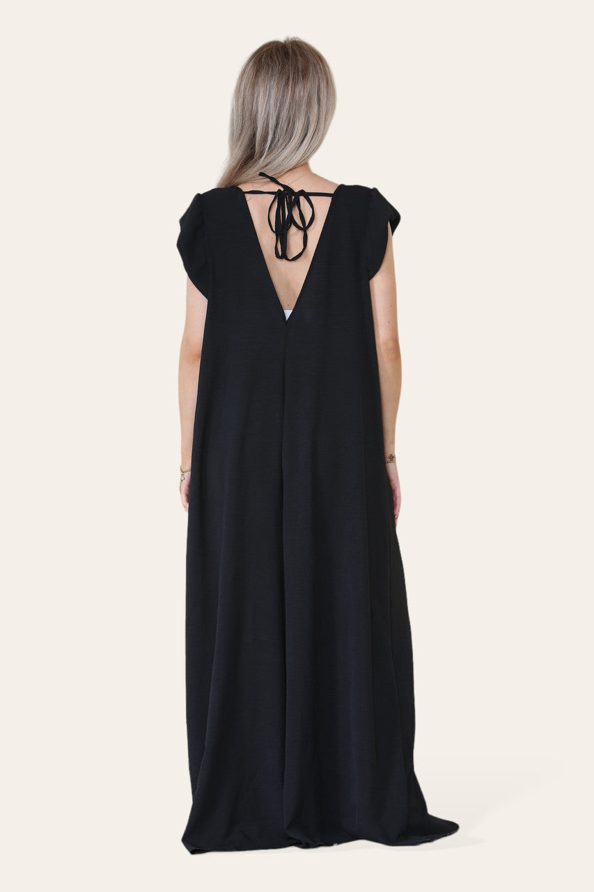 MAXI JUMPSUIT MET STRIK ZWART