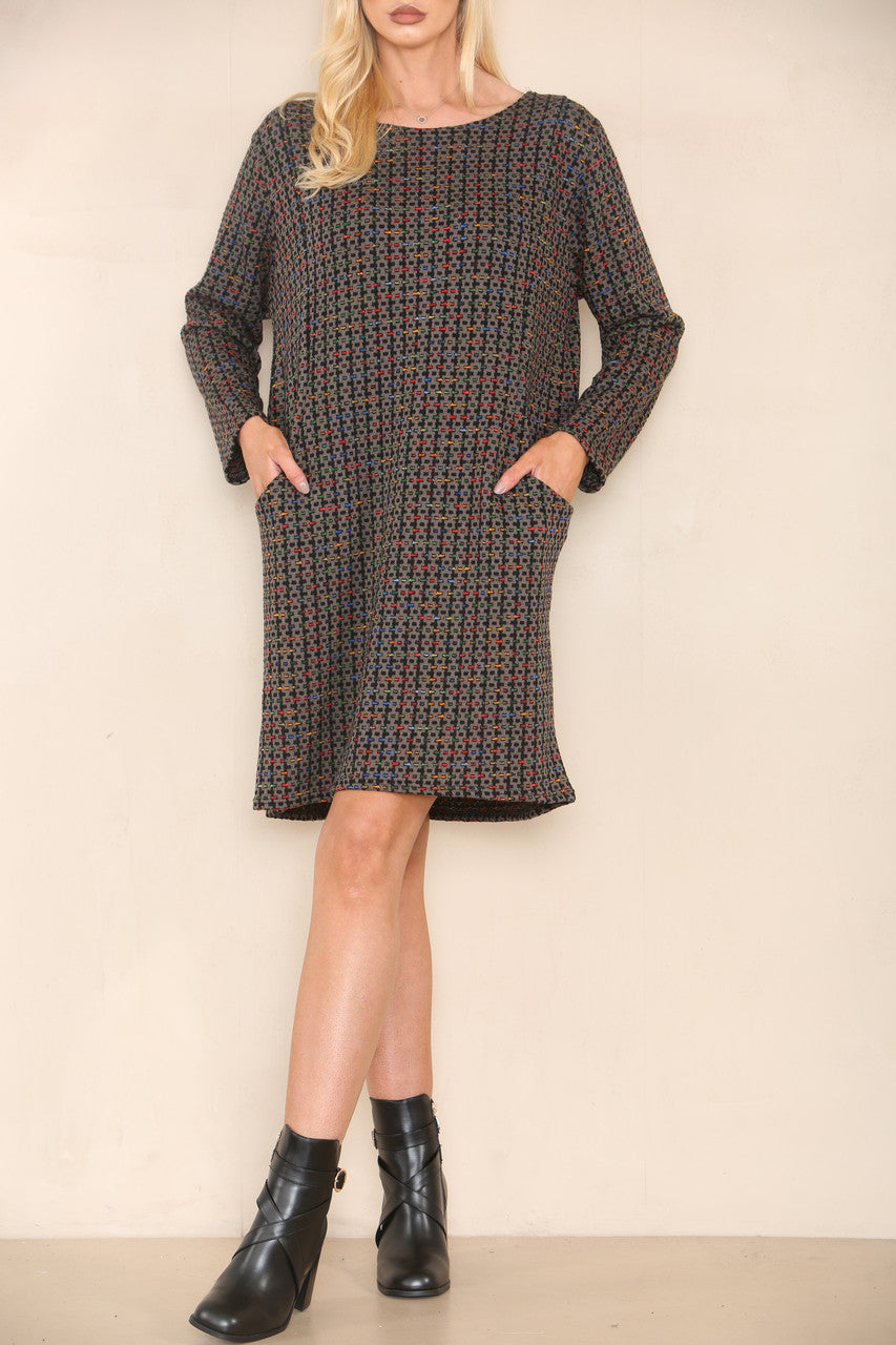 COLOUR FLECK YARN KNIT DRESS GREY