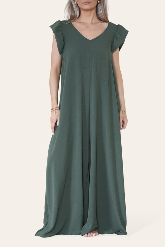 MAXI JUMPSUIT MET STRIKSLUITING KAKI
