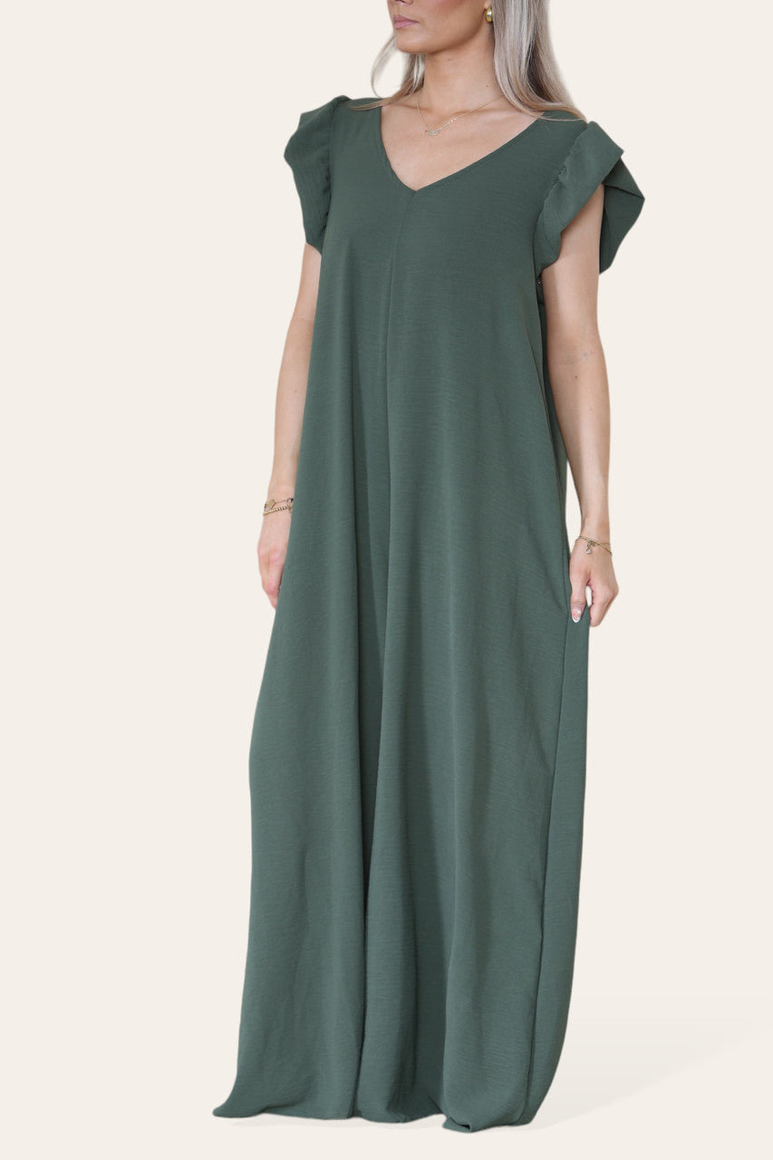 MAXI JUMPSUIT MET STRIKSLUITING KAKI