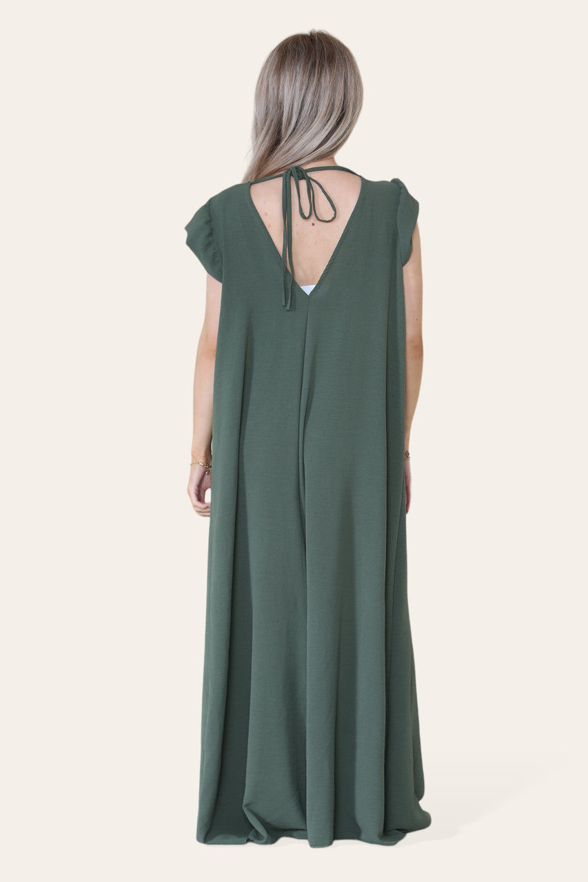 MAXI JUMPSUIT MET STRIKSLUITING KAKI