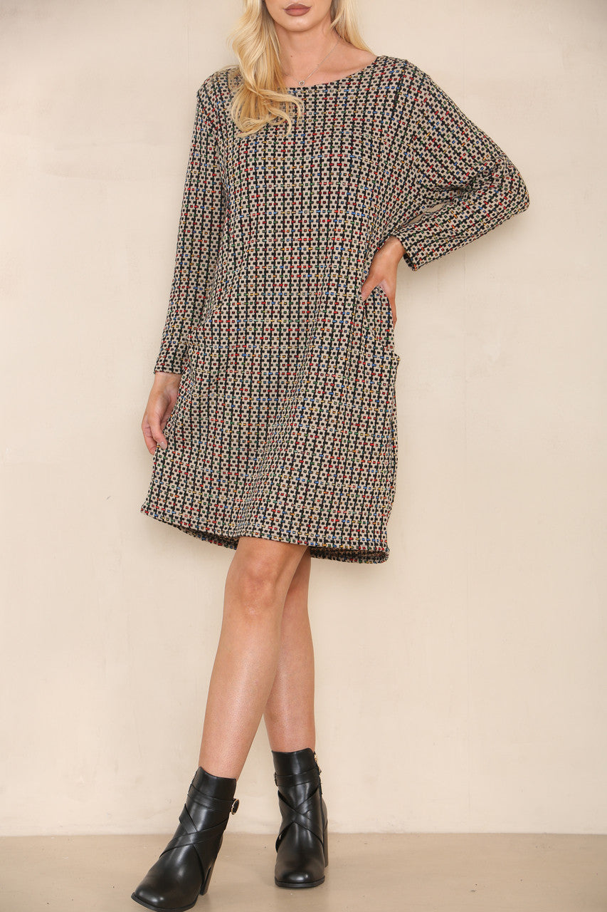 COLOUR FLECK YARN KNIT DRESS STONE