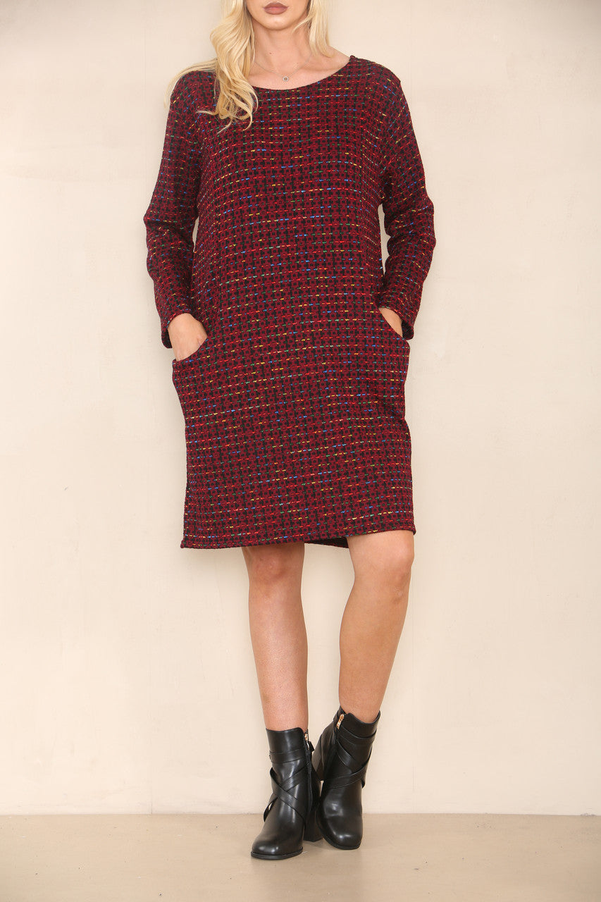 COLOUR FLECK YARN KNIT DRESS BURGUNDY
