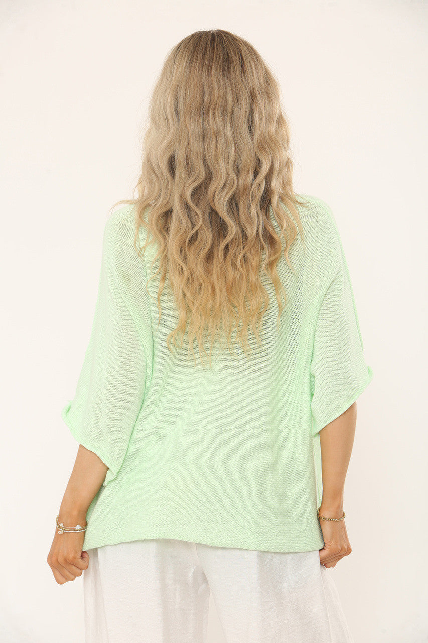 OVERSIZED GEBREIDE BATWING TOP MET MOUWEN - MINTGROEN