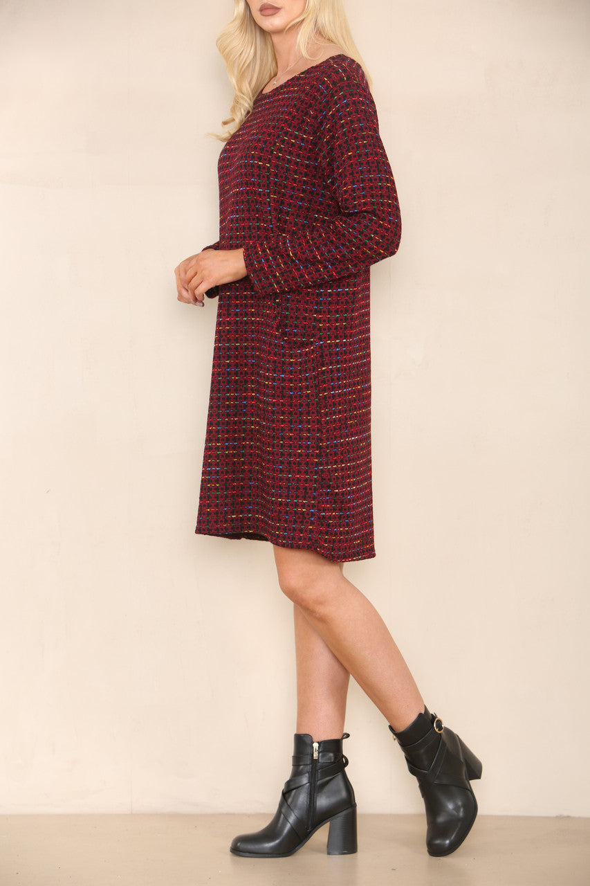 COLOUR FLECK YARN KNIT DRESS BURGUNDY