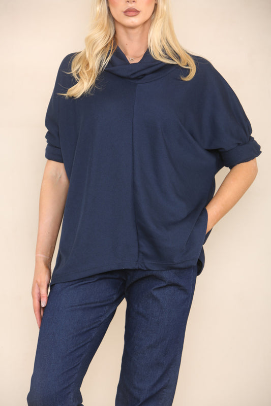 COWL NECK BATWING JUMPER NAVY
