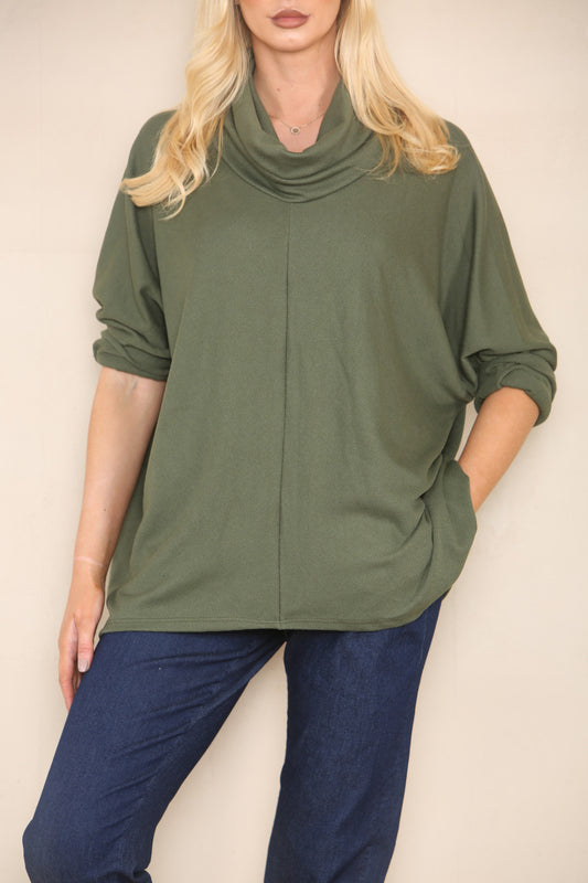 COWL NECK BATWING JUMPER KHAKI