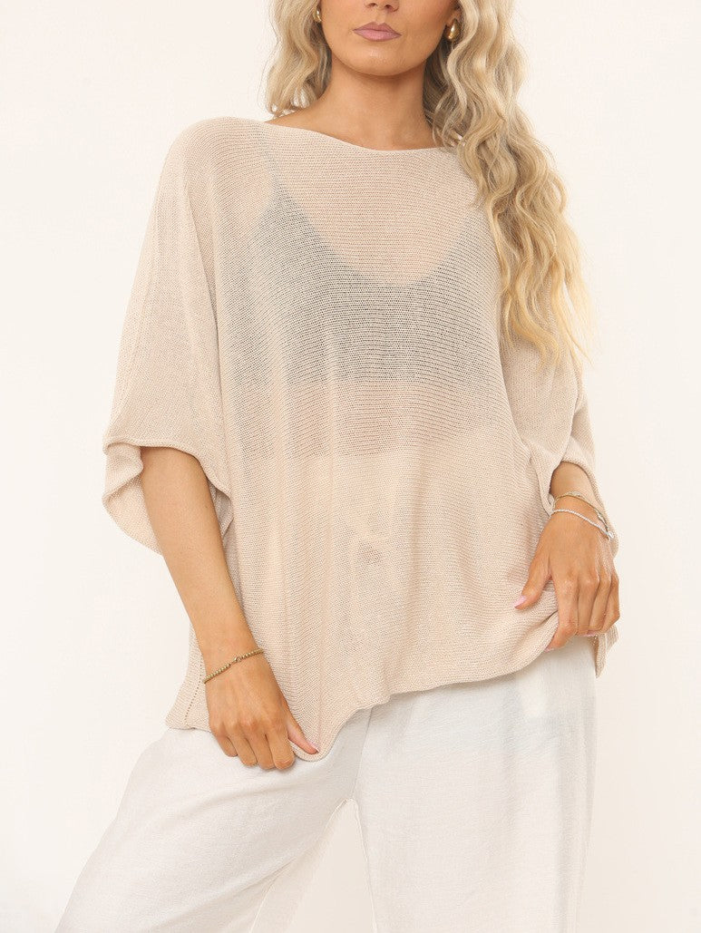 Oversized Textured Knit Batwing Top