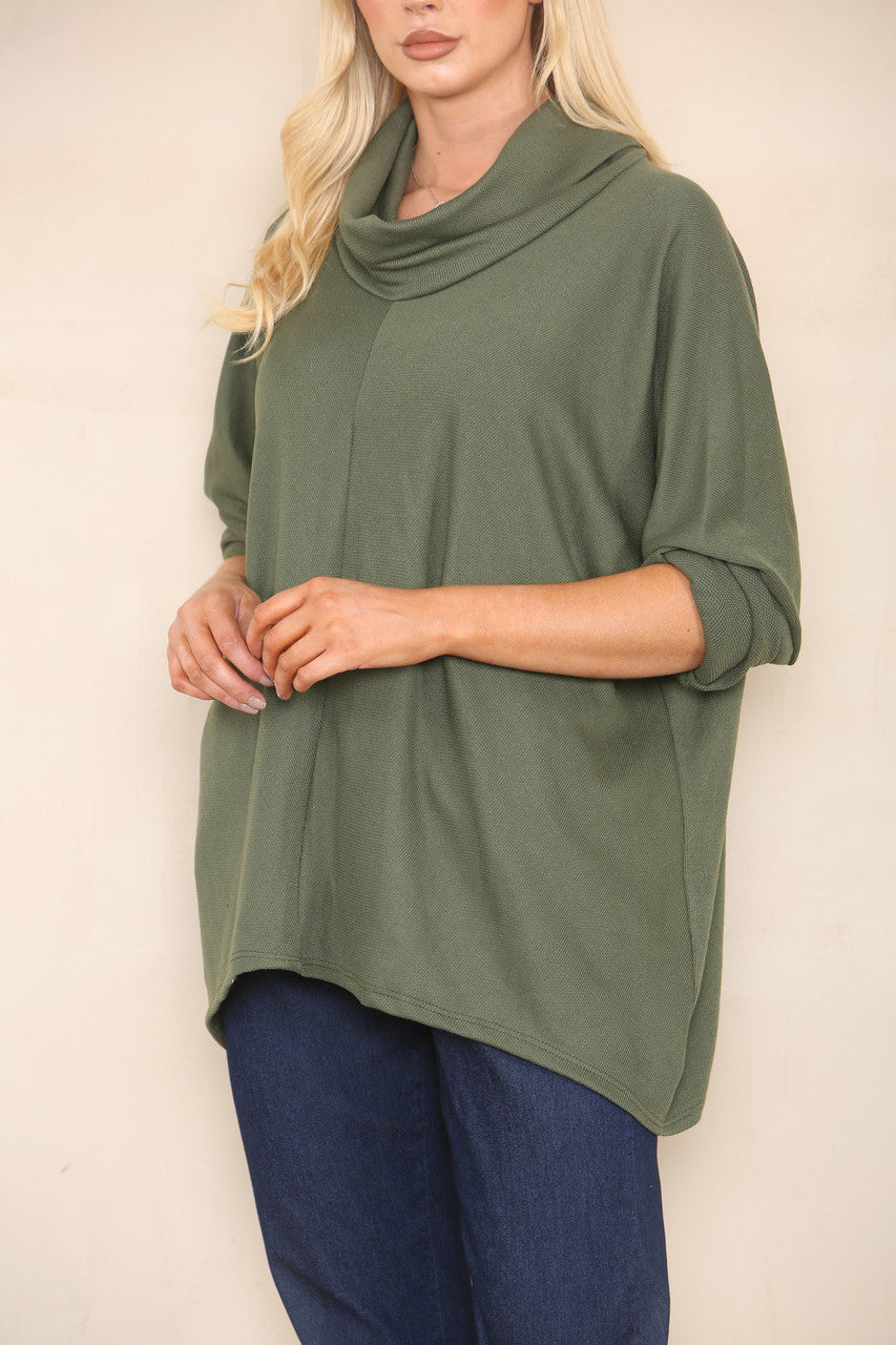 COWL NECK BATWING JUMPER KHAKI