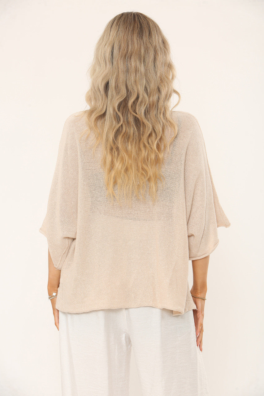 GEBREIDE BATWING TOP - BEIGE
